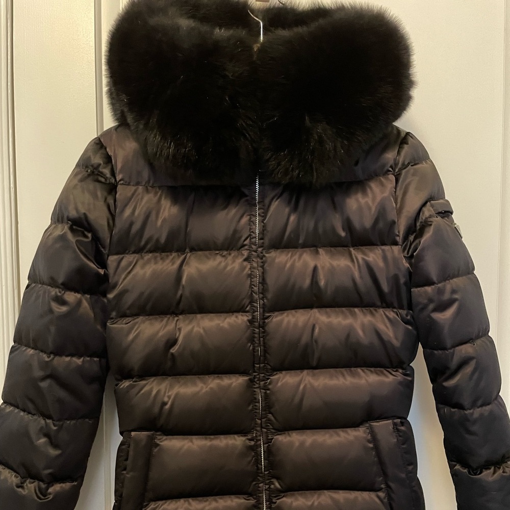 Prada down jacket with fur hood